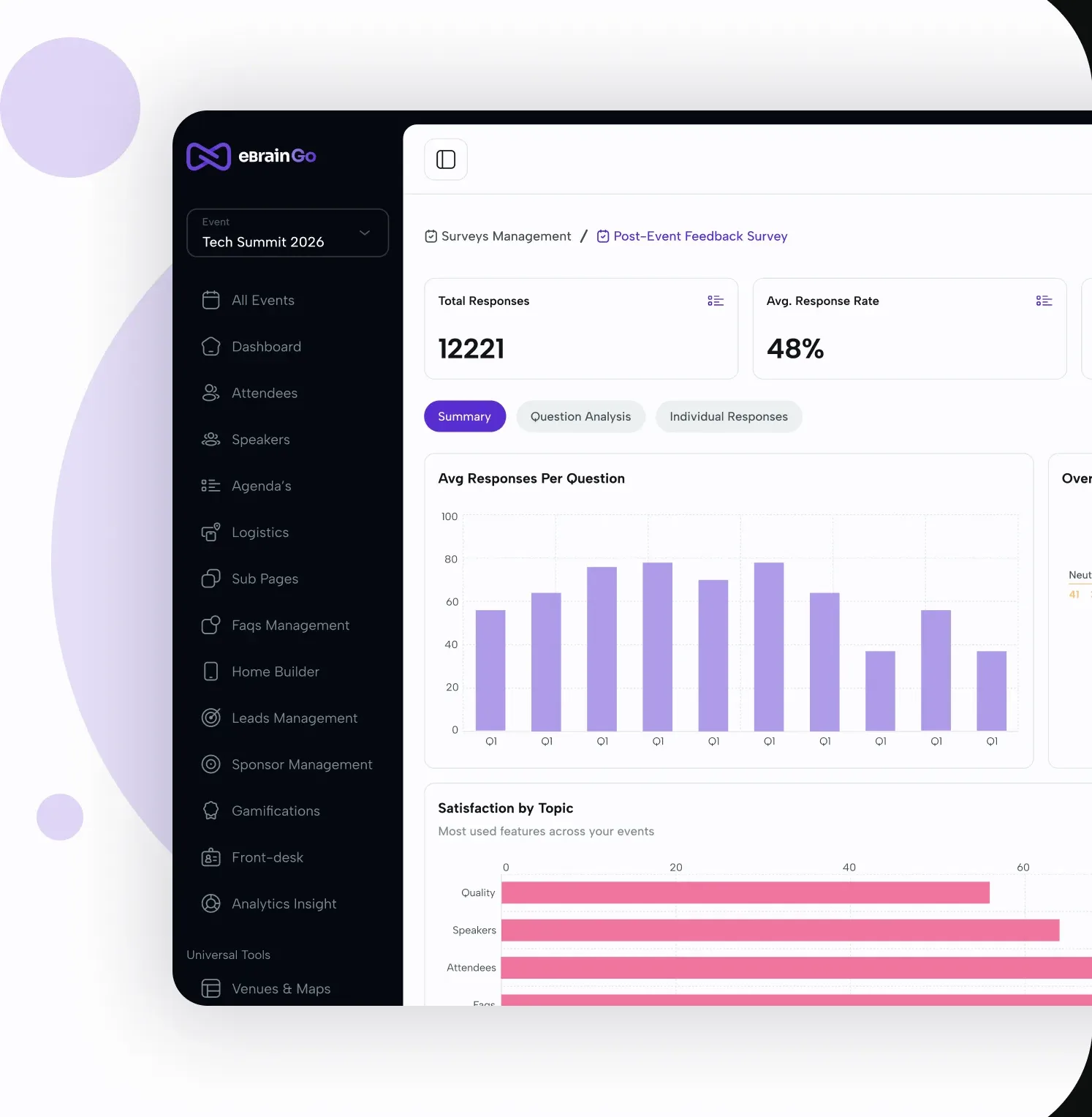 Building an attendee feedback survey in the eBrainGo dashboard