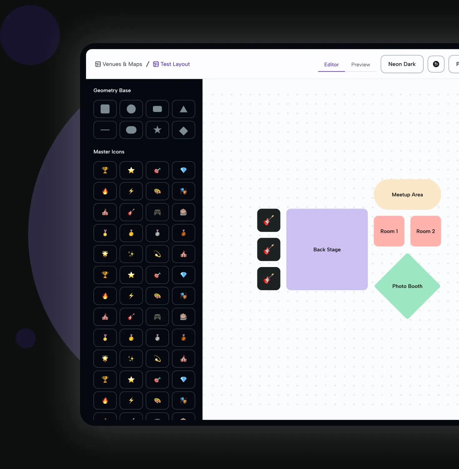 An interactive venue floor plan with booth locations in eBrainGo