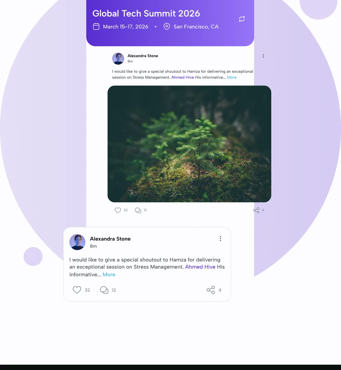 Community feed posts in the eBrainGo mobile app