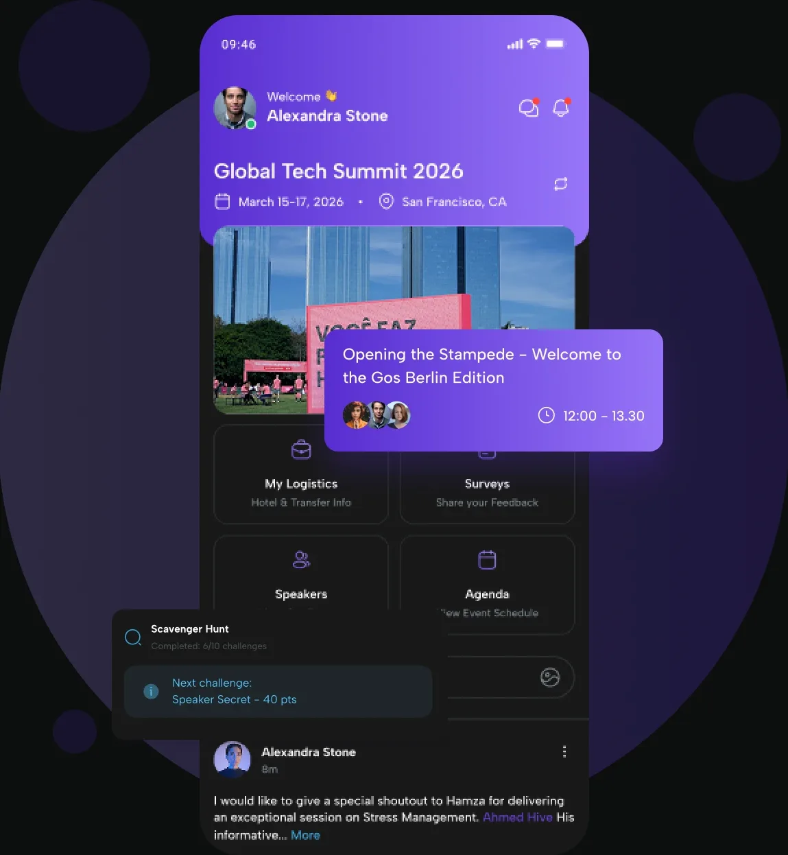 eBrainGo mobile event home with sessions and updates