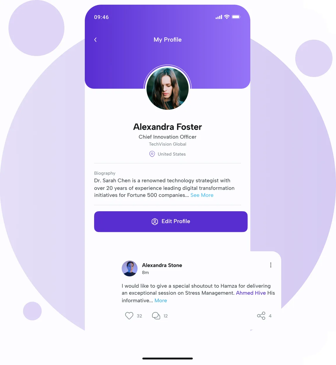 Profile and settings screen in the eBrainGo mobile app