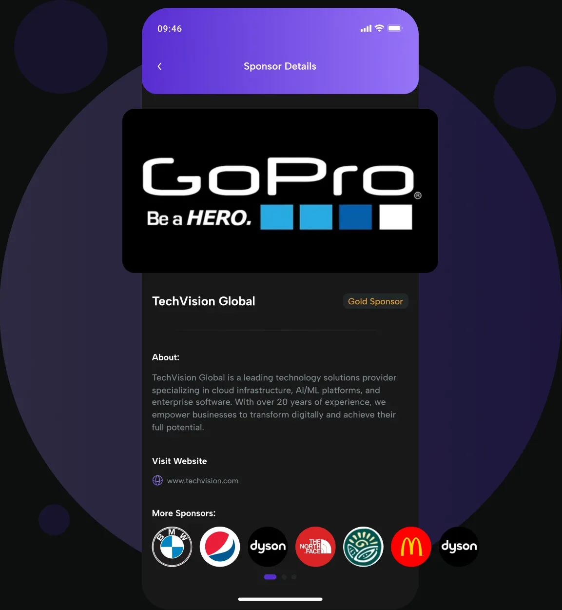 Sponsor profiles in the eBrainGo mobile app