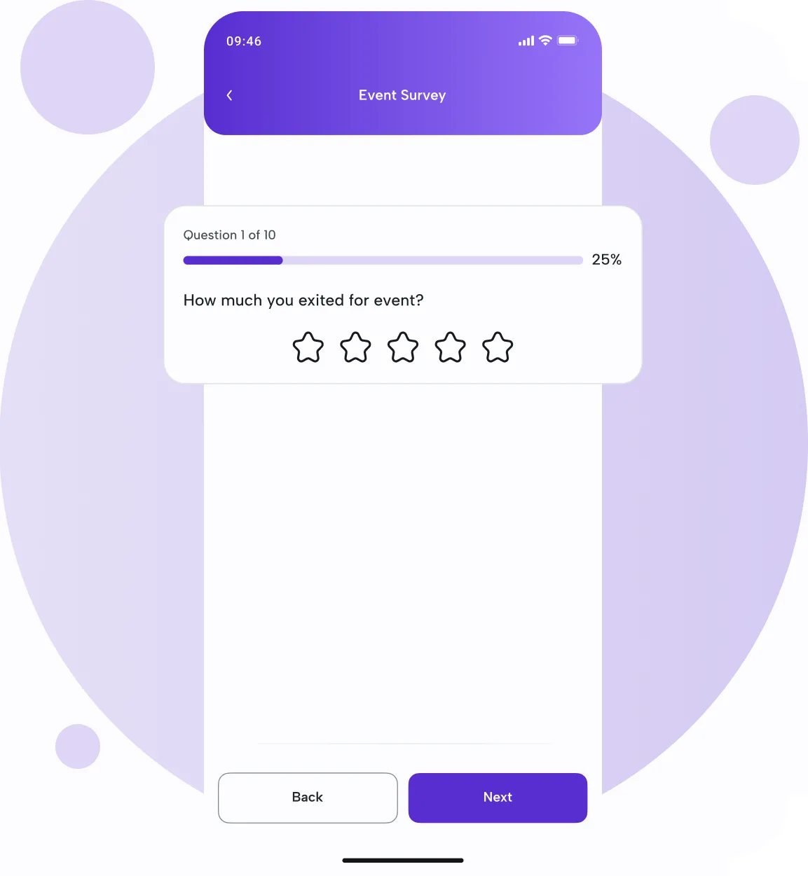 Event survey questions in the eBrainGo mobile app