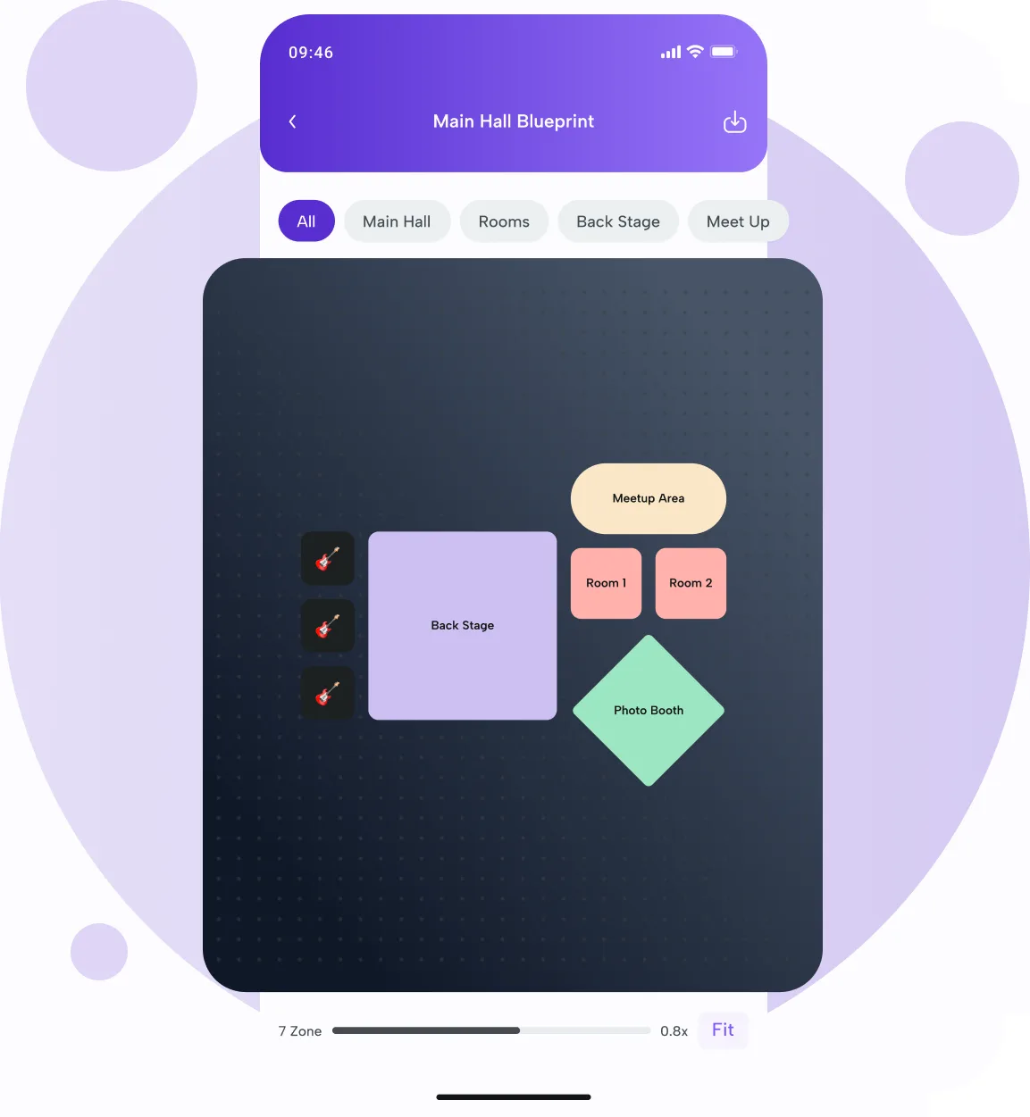 Interactive venue map in the eBrainGo mobile app