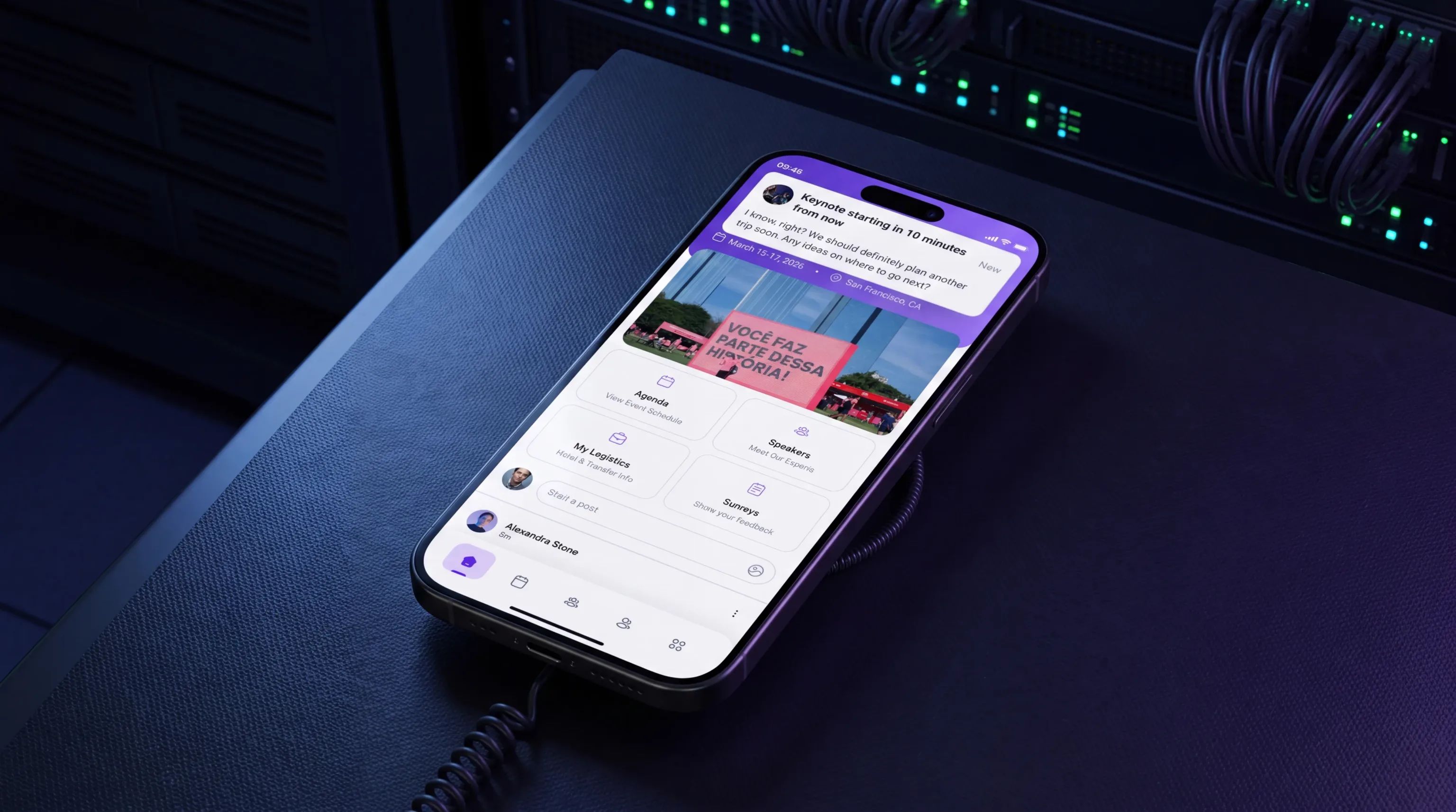 A phone showing push notification settings in the eBrainGo attendee app