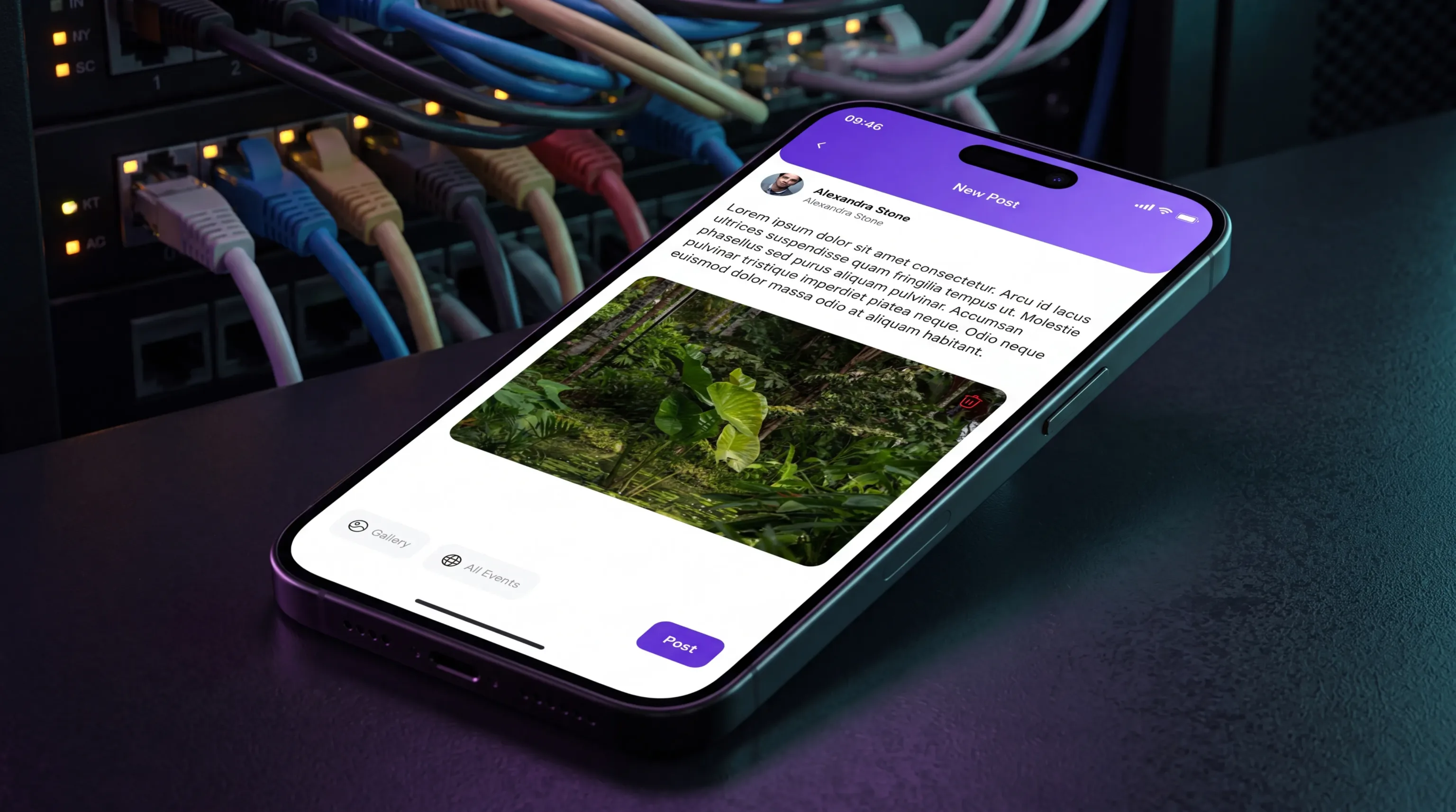 A phone showing the community feed in the eBrainGo attendee app
